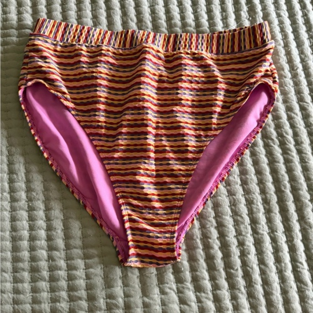 No Boundaries Pink, Yellow & Purple Striped High-Waist Bikini Bottom